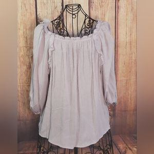 Pink Lily Boutique taupe with hint of pink blouse| Size: Small Ladies